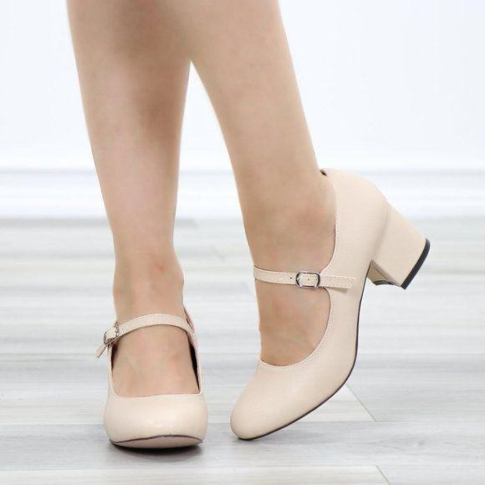 Nude Block Heel Vintage Rockabilly Style Pumps - Picture 10 of 10